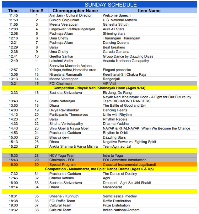 FOI 2026 Sunday Schedule